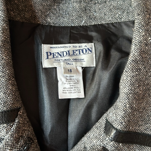 Vintage Rare Pendleton Lambswool Silk Blend Leather Trim Blazer Tall 16 Skirt 14 - Picture 3 of 8